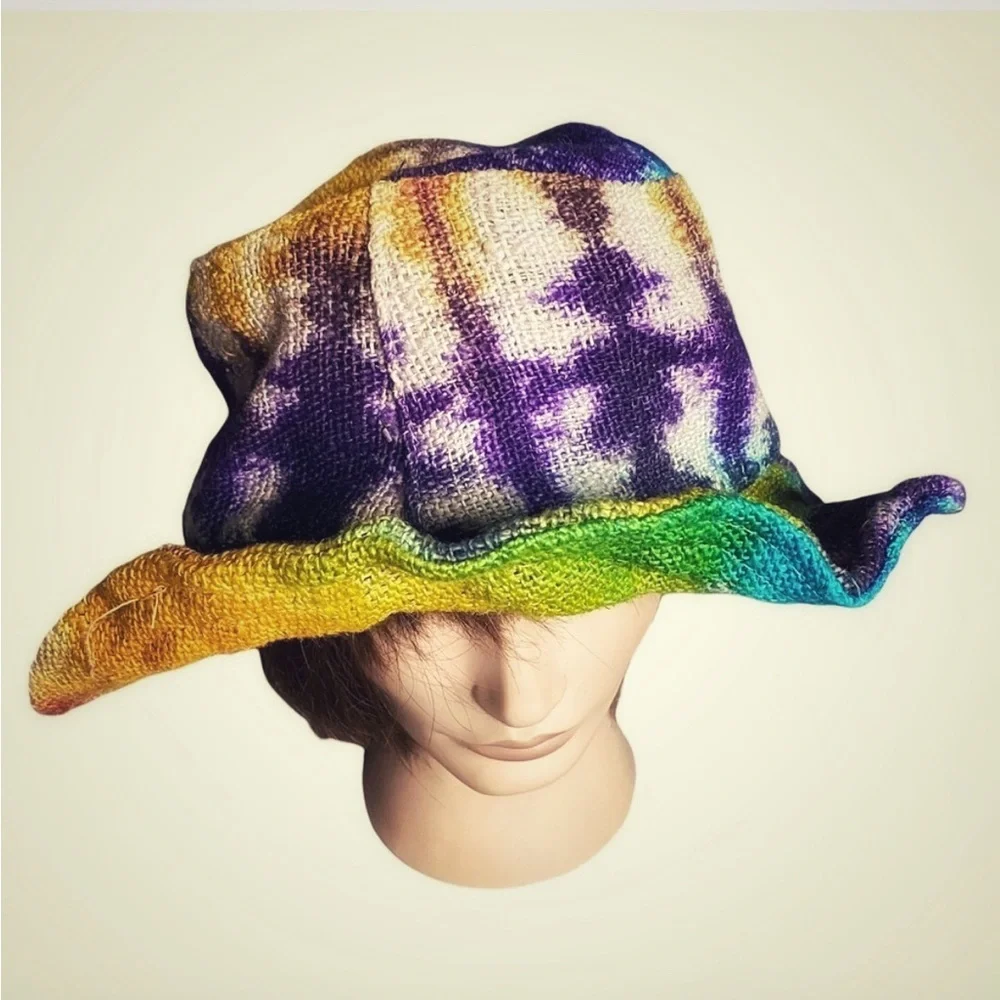 HEMP STRAW GYPSY STYLE ROSE RETRO TIE DYE HEMP HAT - Picture 7 of 7